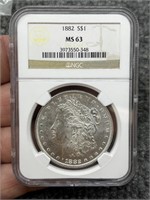 1882 $1 Morgan Silver Dollar NGC MS63