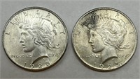 Pair 1925 $1 Peace Silver Dollars