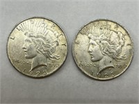 (2) 1923 $1 Peace Silver Dollars