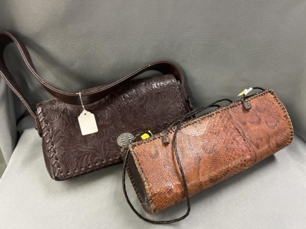 Tooled Leather and Snakeskin Purses