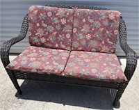 Outdoor resin rattan patio bench with red printed