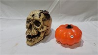 Hand blown glass pumpkin and solid skull