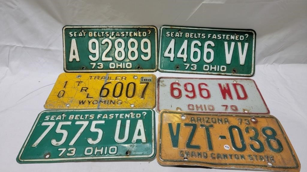 6 vintage license plates