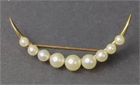 14k Gold and Pearl Crescent Brooch