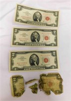 3- $2 1963 red seal dollars & 1953 red seal