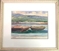 Fred Nicholas, watercolour, 9 1/2 x 13", barges,