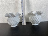 Fenton Milk Glass Ruffled Vases