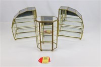 Small 3 Piece Brass and Glass Display Cases (can