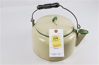Green and Tan Porcelain Enamelware Kettle Coffee