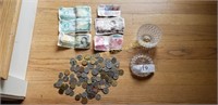 Coins and 6 paper money