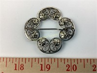 Antique 835 silver filigree brooch 8 grams