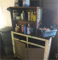 Cabinet with contents, trash can