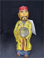 10 “ PAINTED GLASS ASIAN FIGURAL BOTTLE W/ LID