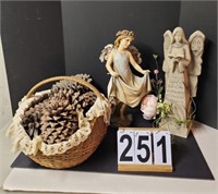 Basket With Pinecones ~ Religions Statue ~ Angel