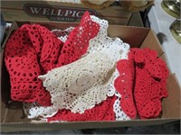 COLLECTION OF RED & WHITE DOILIES