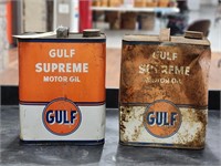 (2) "Gulf" Supreme Motor Oil Cans