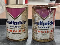 (2) "Gulfpride" 5QT Select Single-G Motor Oil Cans
