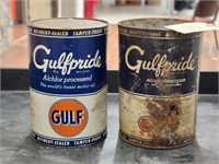 (2) "Gulfpride" Alchlor Processed Motor Oil Cans