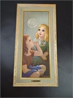 1962 Litho "Blowing Bubbles" Art By Miki, 2 Girls