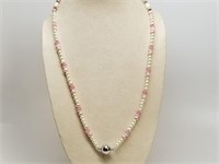 Beaded Pink Stone and Pearl Necklace