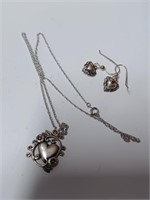 Marked 925 Heart Necklace and Earrings- 5.7g
