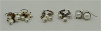 3 Pr Sterling Silver & Pearls Designer Earrings