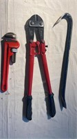 Crowbar bolt cutter, and pipe wrench