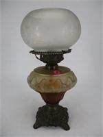 Early Oil Lamp w/ Etched Shade