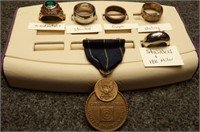 U.S. Navy Medal & (5) Rings - Sterling - Stainless