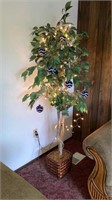 Lighted Faux focus tree with patriotic ornaments