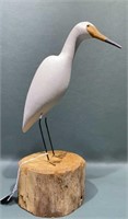 MINI WHITE EGRET DECOY ON BASE SIGNED DAN PETRY