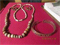 Costume  Necklace,Cuff Bracelet & Pierced