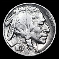 1937-d Buffalo Nickel 5c Grades vf+