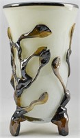 Mihai Topescu Glass Footed Vase w/ Relief Leaves