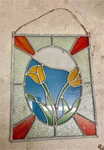 Leaded stained glass with tulips