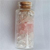 Rose Quartz & Clear Quartz Crystal in Glass Bottle