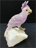 Large Carved Amethyst Bird on White Crystal Rock.