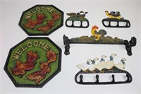 (6) Pc Cast Iron Country Wall Hooks, Paper Towel..