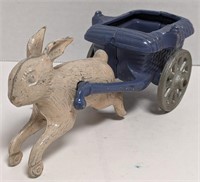 Vtg Stanley Cast Metal Bunny Rabbit Pulling Cart