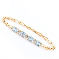 Plated 18KT Yellow Gold 3.60ctw Blue Topaz and Dia