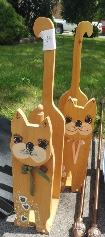 Pair Of Wooden Cat Themed Toilet Roll Holders 28"