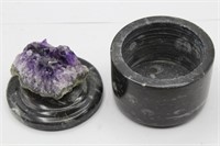 Stone Jewelry box w/ Amethyst Cluster on Top