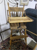 ANTIQUE PRESS BACK CHILD'S HIGH CHAIR