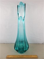 LE Smith Blue Glass Swung Vase 21 & 7/8" H