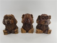Set of 3 carved wood monkeys: "Hear no Evil, See n