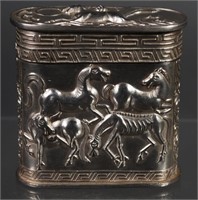 Chinese Silver Opium Box, Horses
