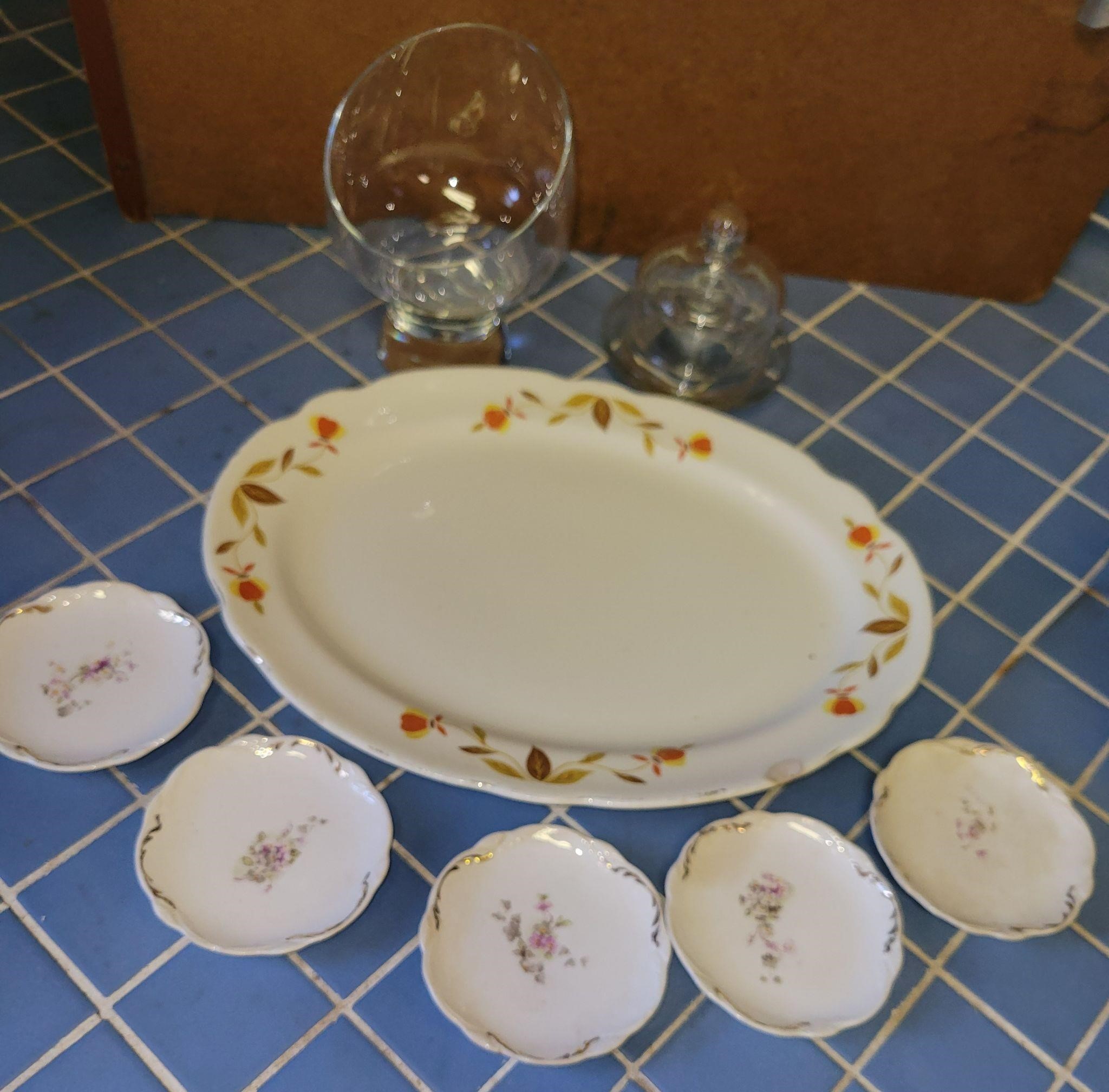 Vtg Oval, Bread Plates,Whiskey Glass,Butter Dish