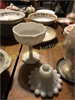 MILK GLASS COMPOTE AND CANDLE HOLDER