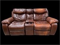 Leather Dual Rocking Recliner Sofa w/ Console