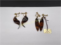 TWO PAIRS OF VINTAGE TORTOISE SHELL EARRINGS